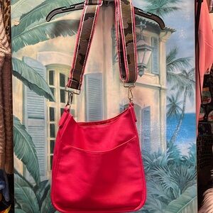 🖤Hermes Pink Boho Vegan Leather Crossbody with Embroidered camo Strap